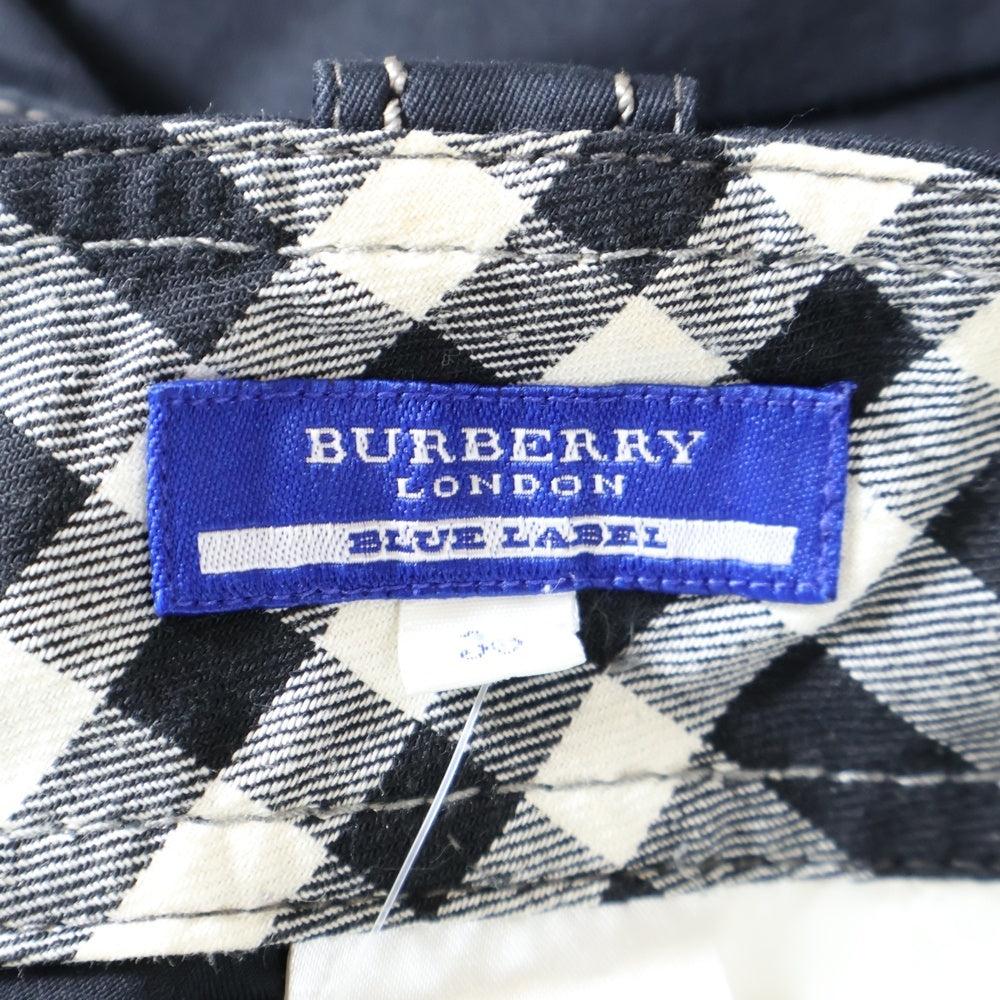 BURBERRY BLUE LABEL(バーバリーブルーレーベル) ロゴ刺繍 バーバリーチェック ステッチショートパンツ ハーフパンツ ブラック レディース