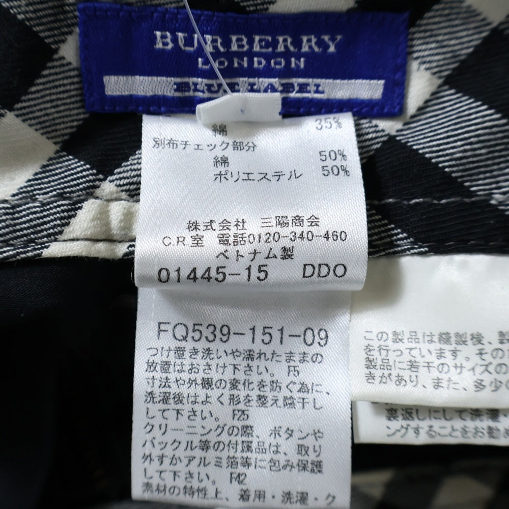 BURBERRY BLUE LABEL(バーバリーブルーレーベル) ロゴ刺繍 バーバリーチェック ステッチショートパンツ ハーフパンツ ブラック レディース