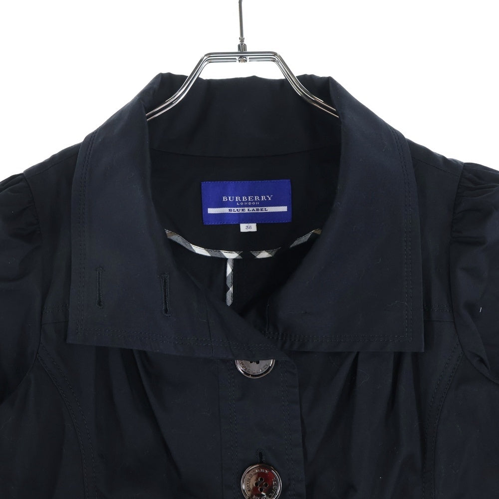 BURBERRY BLUE LABEL(バーバリーブルーレーベル) ロゴ刺繍 バーバリーチェック ショート丈トレンチコート ジャケット ブラック レディース