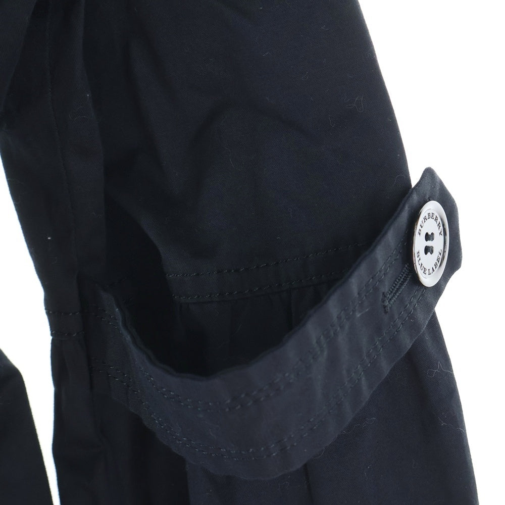 BURBERRY BLUE LABEL(バーバリーブルーレーベル) ロゴ刺繍 バーバリーチェック ショート丈トレンチコート ジャケット ブラック レディース