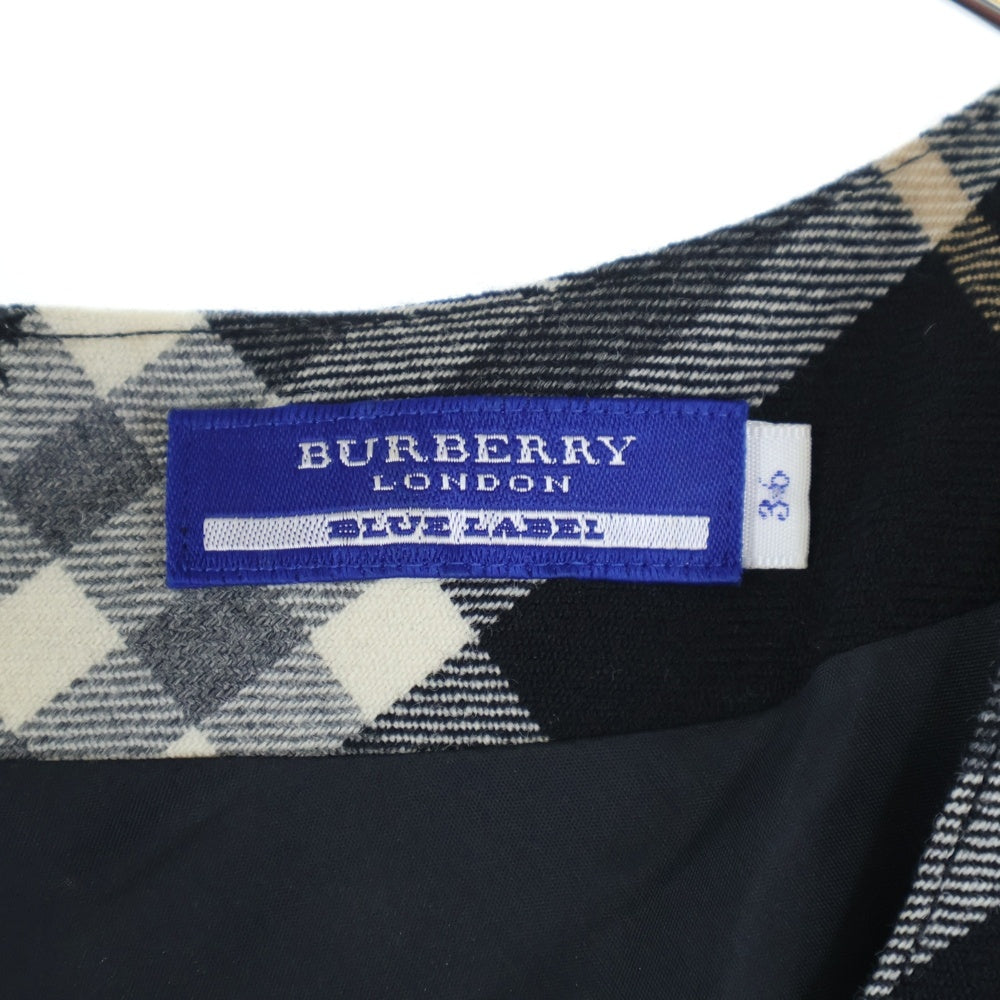 BURBERRY BLUE LABEL(バーバリーブルーレーベル) バーバリーチェック ベルト付ウールノースリーブワンピース ブラック/ベージュ レディース
