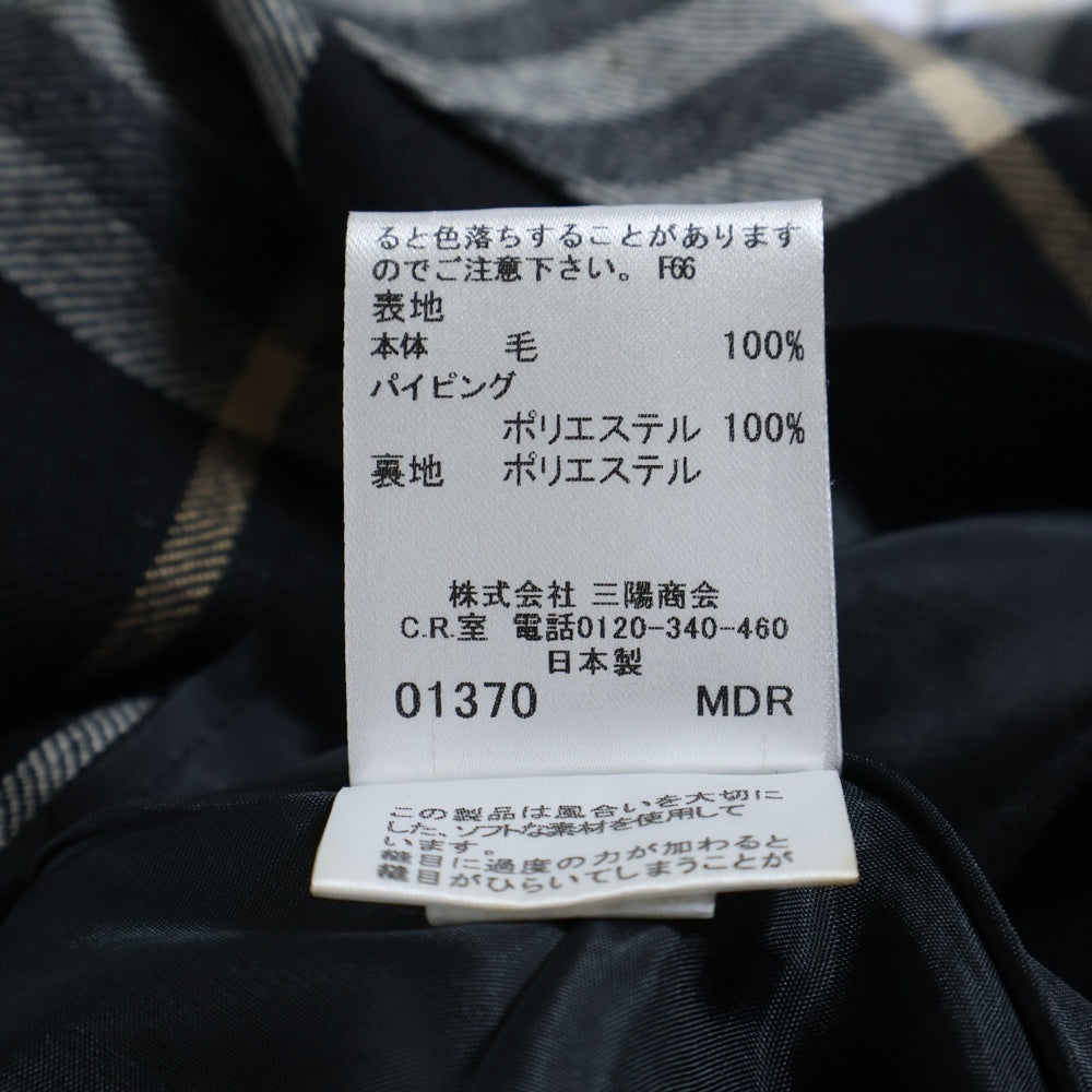 BURBERRY BLUE LABEL(バーバリーブルーレーベル) バーバリーチェック ベルト付ウールノースリーブワンピース ブラック/ベージュ レディース