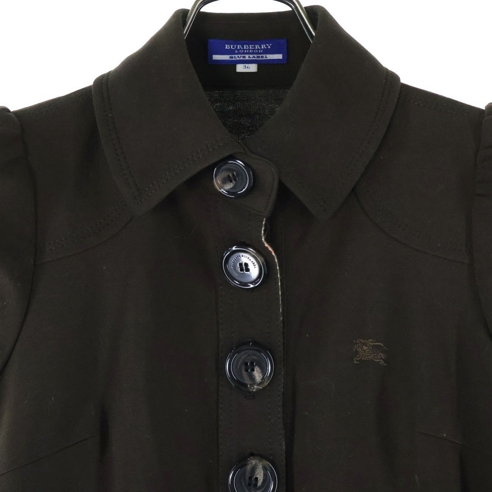 BURBERRY BLUE LABEL(バーバリーブルーレーベル) ノバチェック柄切り替え ワンポイントロゴ刺繍 コットン パフスリーブ 半袖 ポロシャツ ワンピース ブラウン レディース FM506-158-50