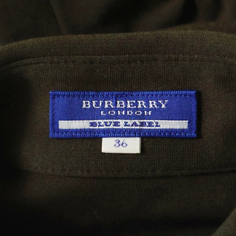 BURBERRY BLUE LABEL(バーバリーブルーレーベル) ノバチェック柄切り替え ワンポイントロゴ刺繍 コットン パフスリーブ 半袖 ポロシャツ ワンピース ブラウン レディース FM506-158-50