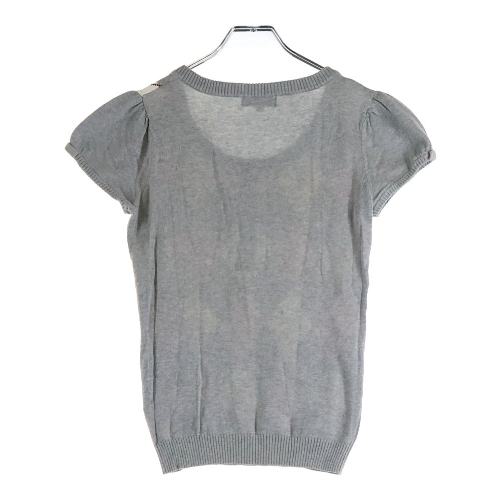 BURBERRY BLUE LABEL(バーバリーブルーレーベル) アーガイル柄 ヘンリーネック半袖ニット セーター グレー/ピンク レディース