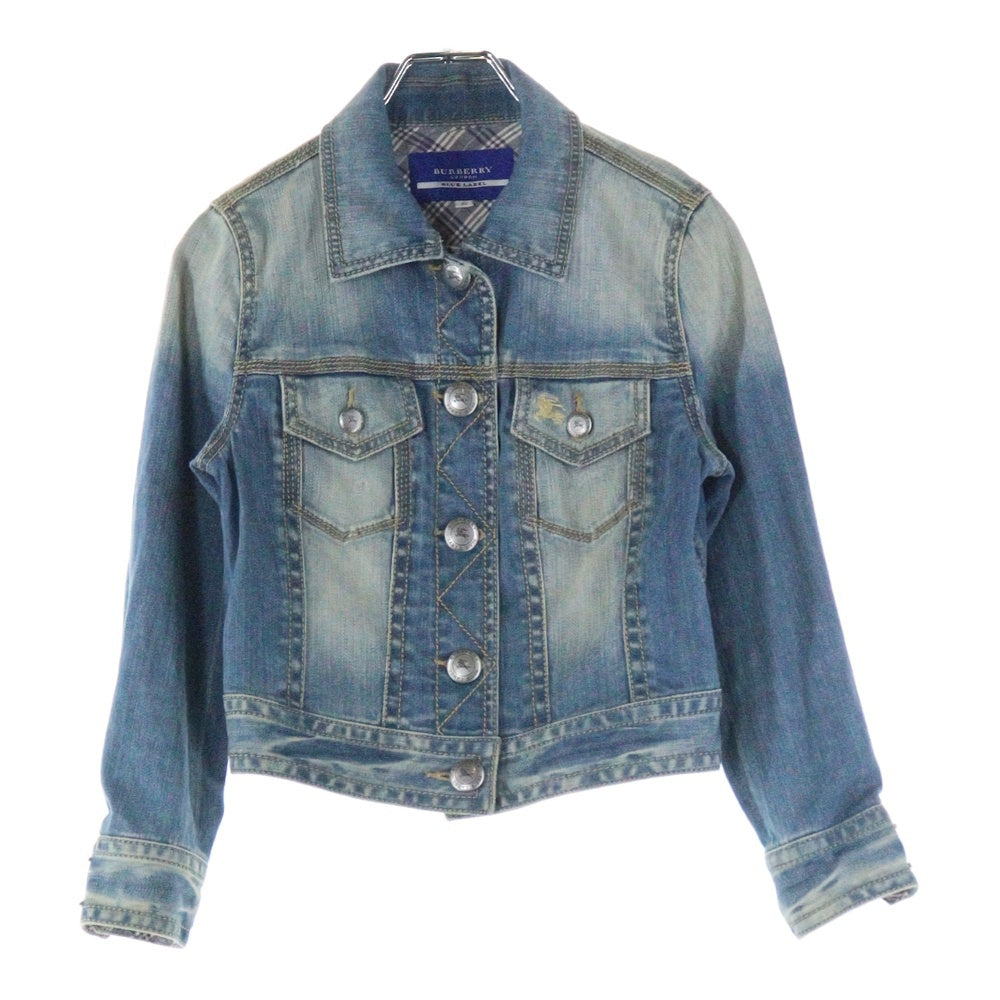 BURBERRY BLUE LABEL(バーバリーブルーレーベル) ロゴ刺繍 バーバリーチェックデニムジャケット ブルー レディース