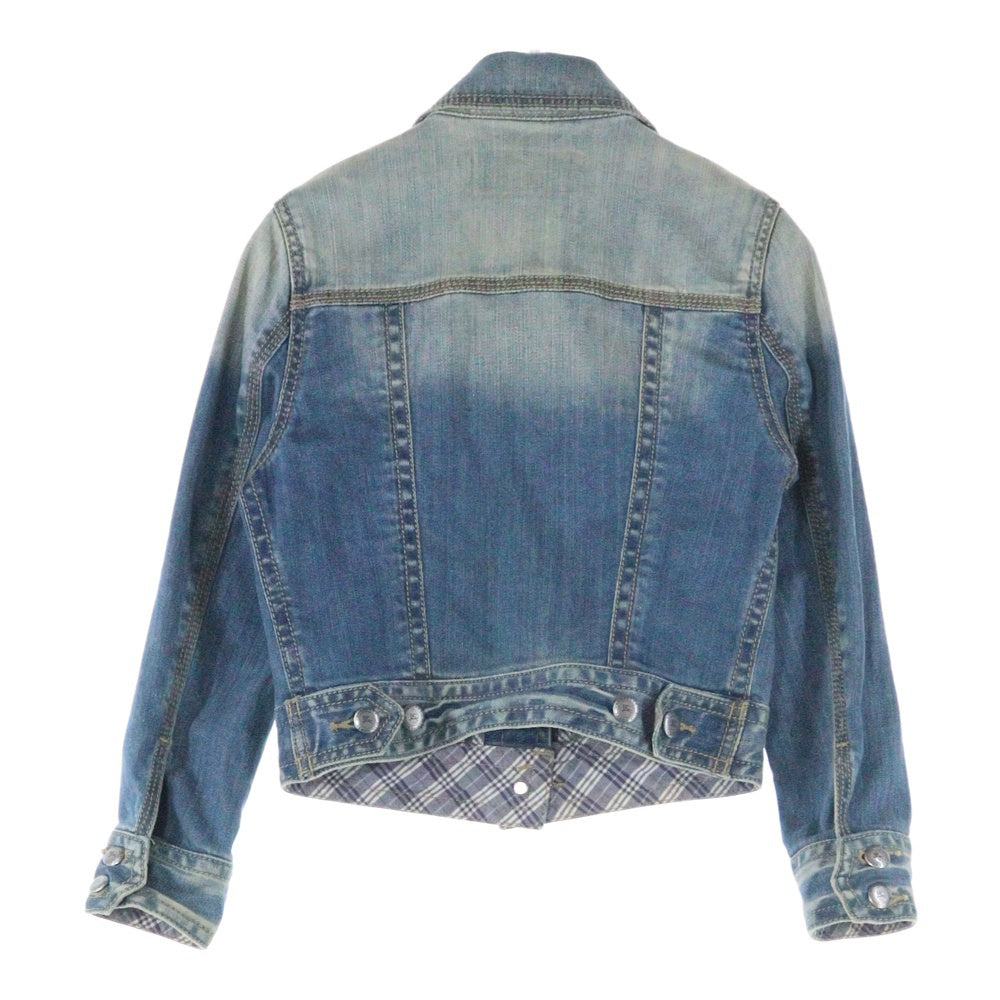 BURBERRY BLUE LABEL(バーバリーブルーレーベル) ロゴ刺繍 バーバリーチェックデニムジャケット ブルー レディース