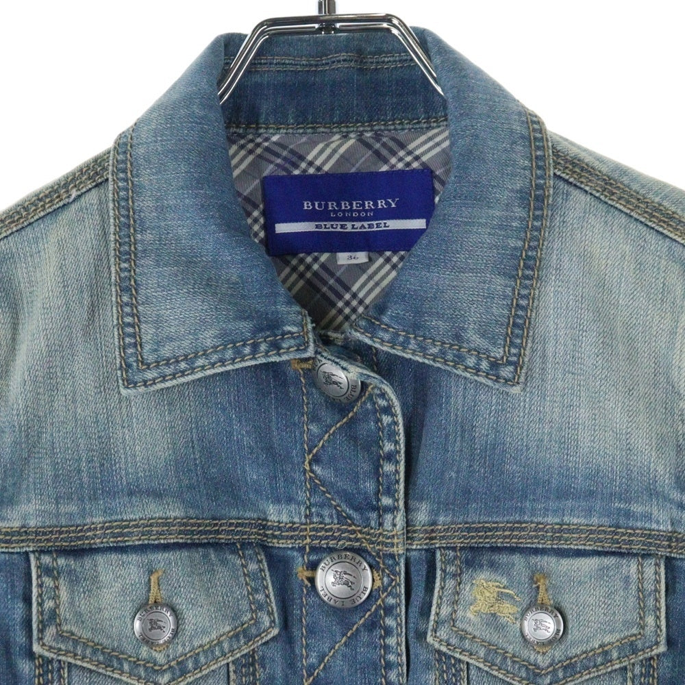 BURBERRY BLUE LABEL(バーバリーブルーレーベル) ロゴ刺繍 バーバリーチェックデニムジャケット ブルー レディース