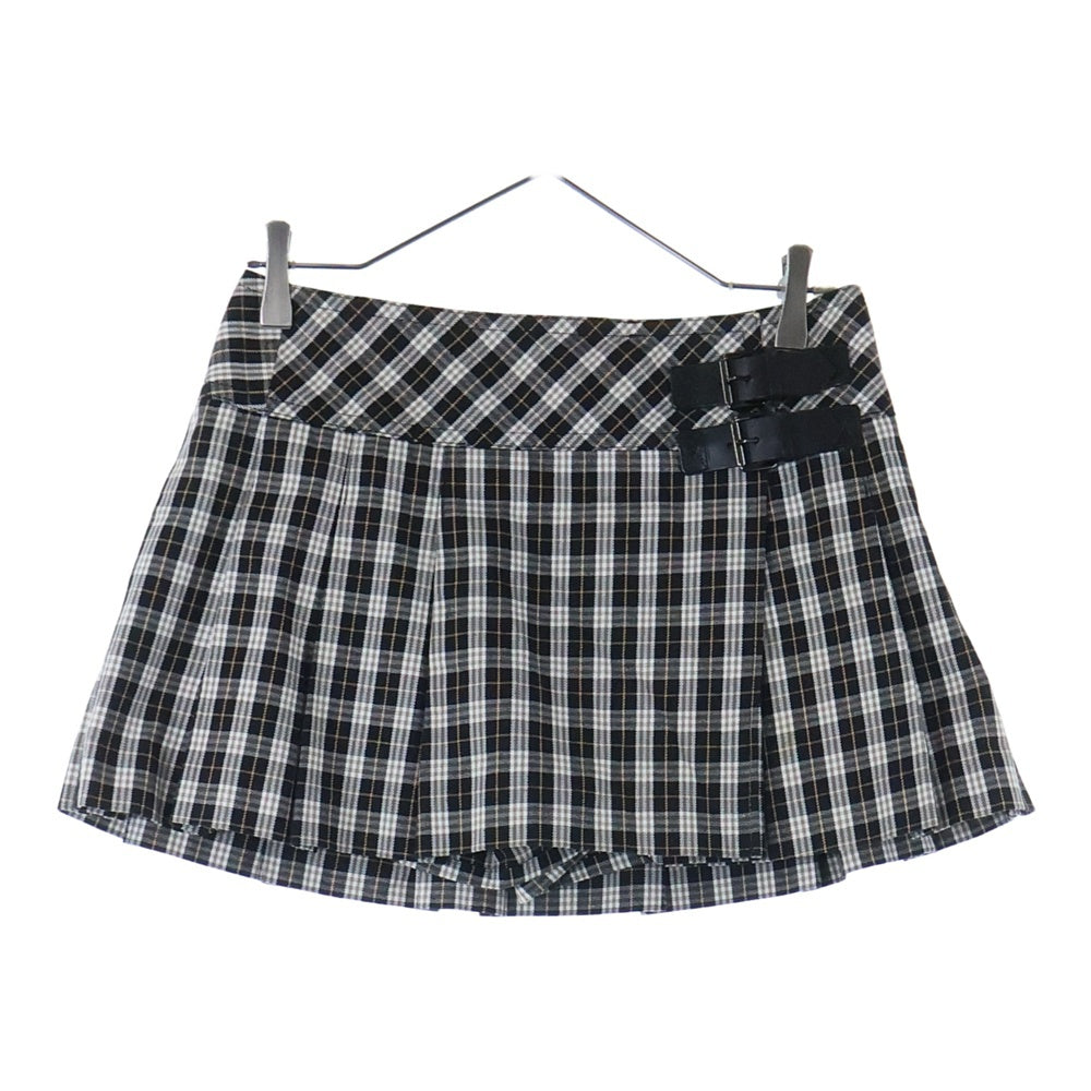 BURBERRY BLUE LABEL(バーバリーブルーレーベル) ベルト付 タータンチェックプリーツミニスカート ブラック/ベージュ レディース