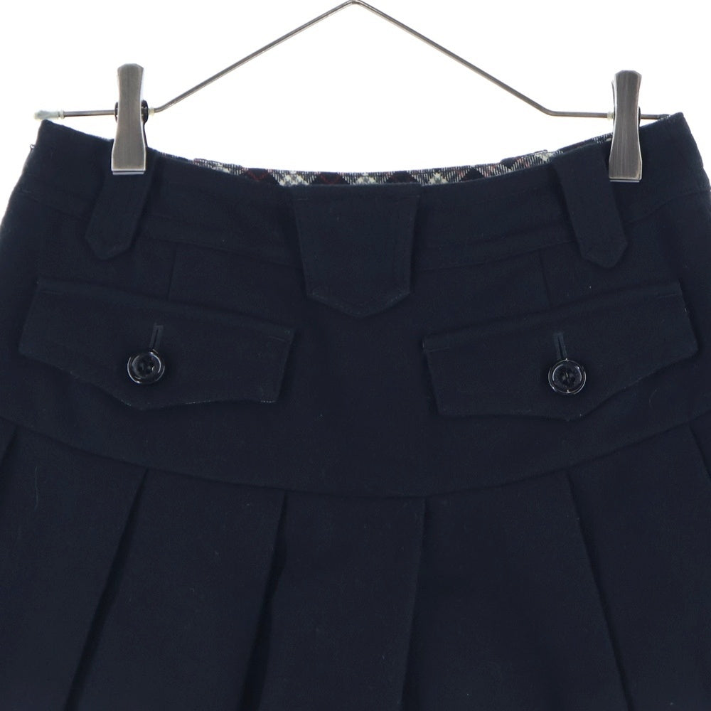 BURBERRY BLUE LABEL(バーバリーブルーレーベル) ウール タックデザイン ミニスカート ブラック レディース