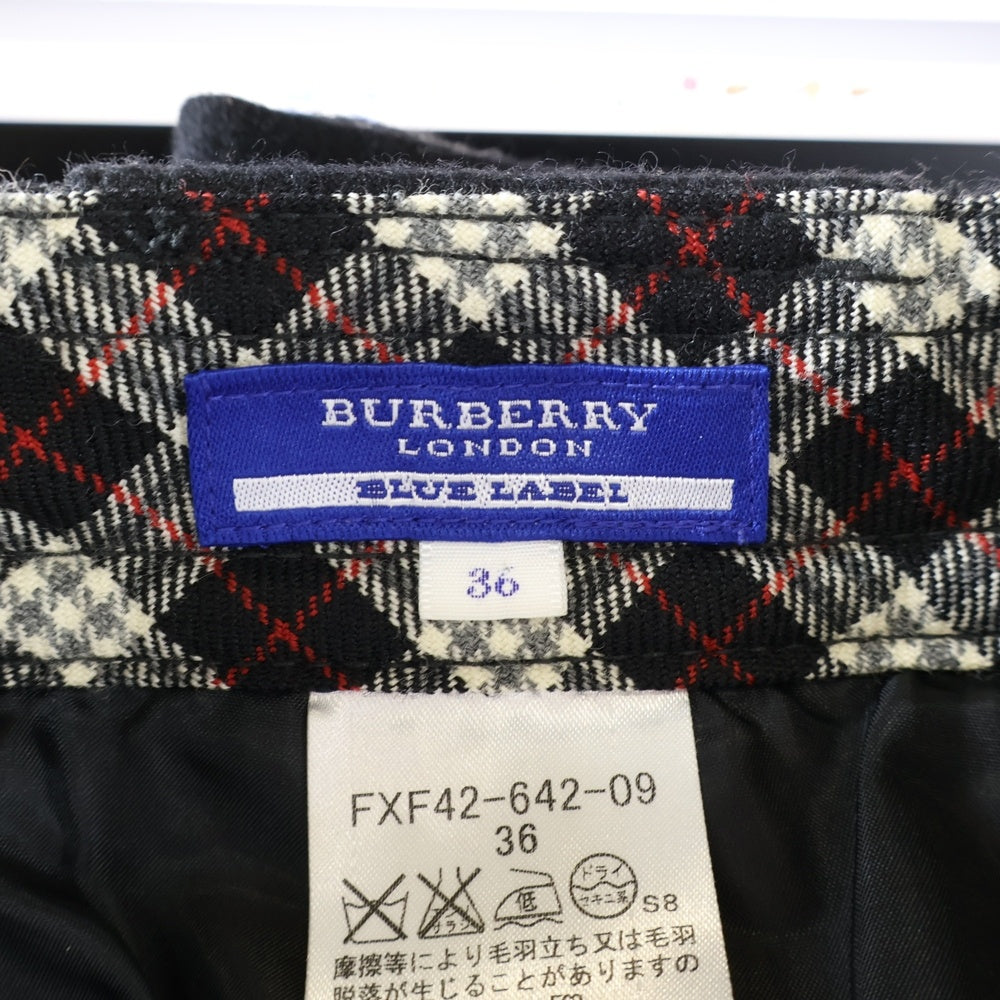 BURBERRY BLUE LABEL(バーバリーブルーレーベル) ウール タックデザイン ミニスカート ブラック レディース