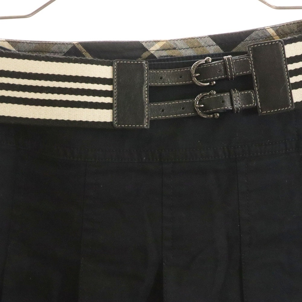 BURBERRY BLUE LABEL(バーバリーブルーレーベル) バーバリーチェック ベルト付プリーツミニスカート ブラック レディース