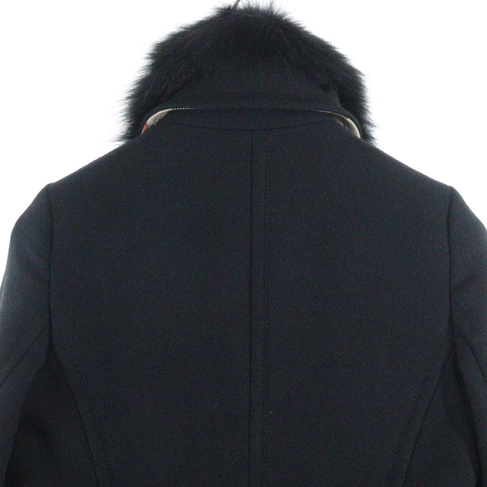 BURBERRY BLUE LABEL(バーバリーブルーレーベル) デタッチャブル ファー 裏地ノバチェック総柄 ウール コート ブラック レディース FNF10-772-09