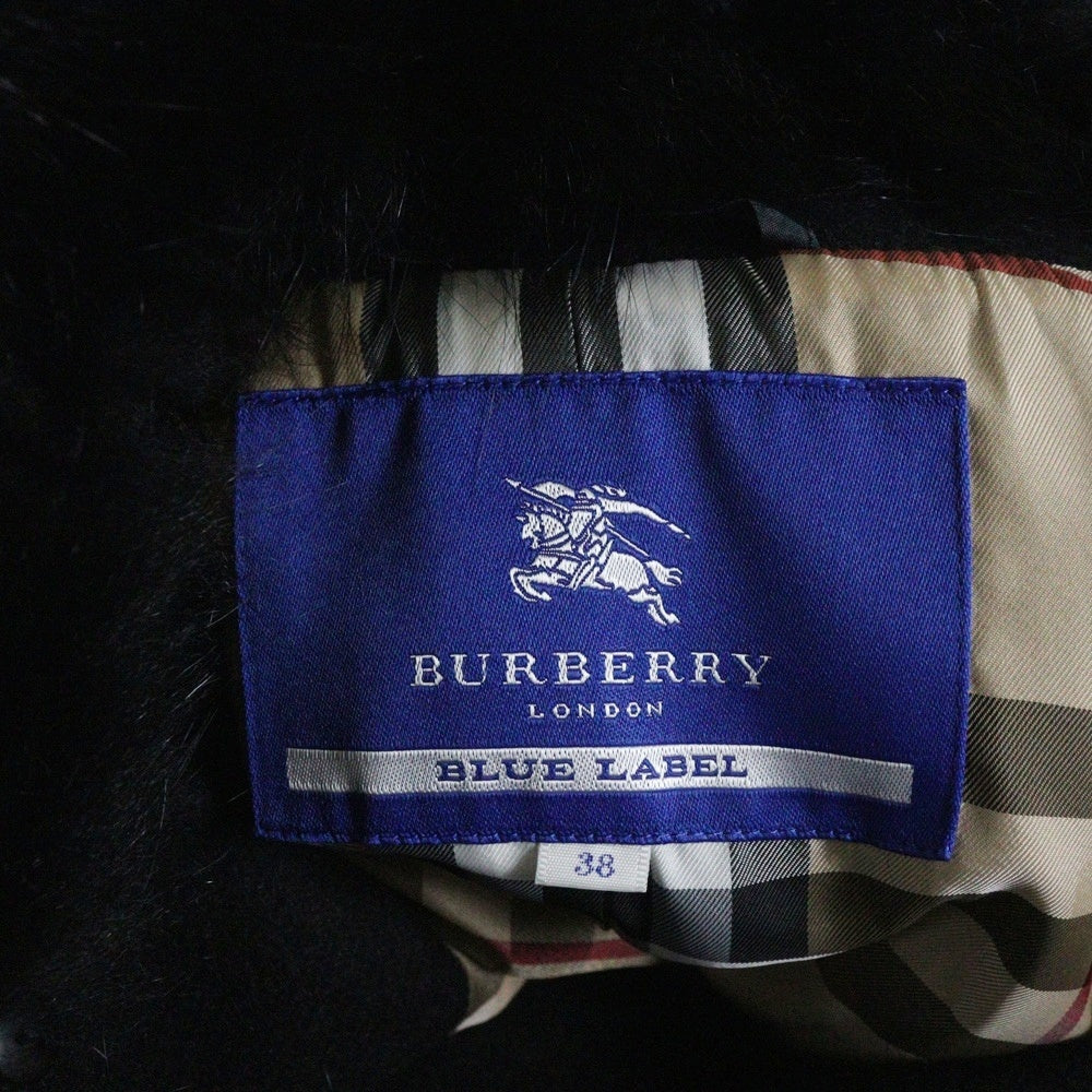 BURBERRY BLUE LABEL(バーバリーブルーレーベル) デタッチャブル ファー 裏地ノバチェック総柄 ウール コート ブラック レディース FNF10-772-09
