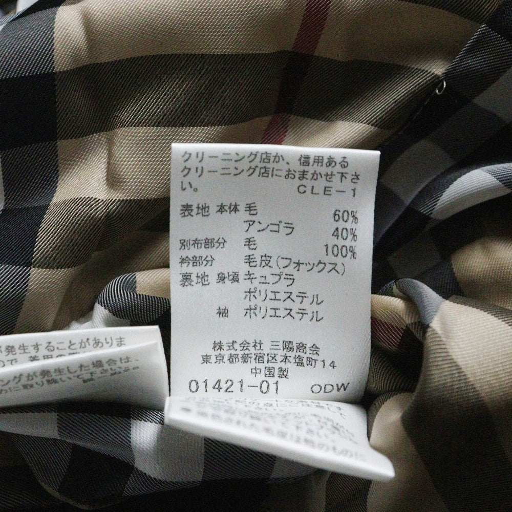 BURBERRY BLUE LABEL(バーバリーブルーレーベル) デタッチャブル ファー 裏地ノバチェック総柄 ウール コート ブラック レディース FNF10-772-09