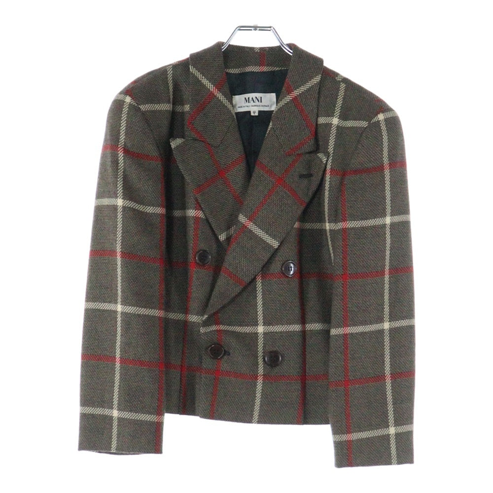 MANI(マーニ) タータンチェック ウールダブルテーラードジャケット ブラウン レディース