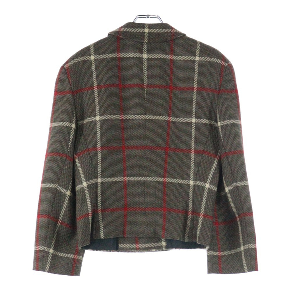 MANI(マーニ) タータンチェック ウールダブルテーラードジャケット ブラウン レディース
