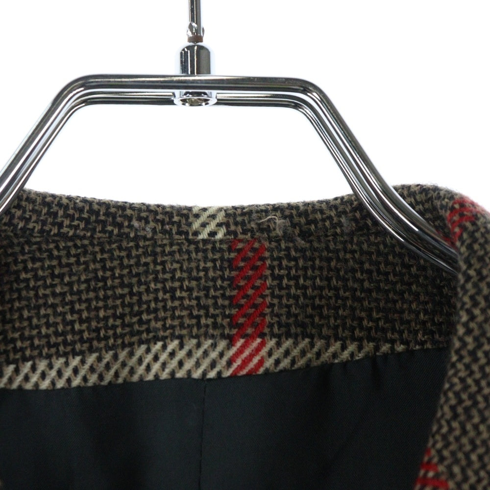 MANI(マーニ) タータンチェック ウールダブルテーラードジャケット ブラウン レディース