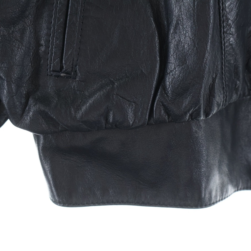 NO BRAND(ノーブランド) スエード切替ギャザースリーブ スタンドカラーレザージャケット ブラック レディース