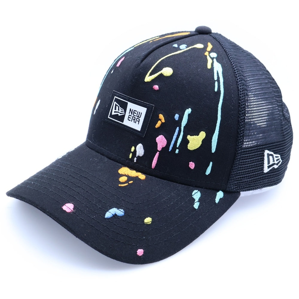 NEW ERA(ニューエラ) ペイント柄刺繍 ワッペンロゴ 5パネル ベースボールキャップ 帽子 ブラック