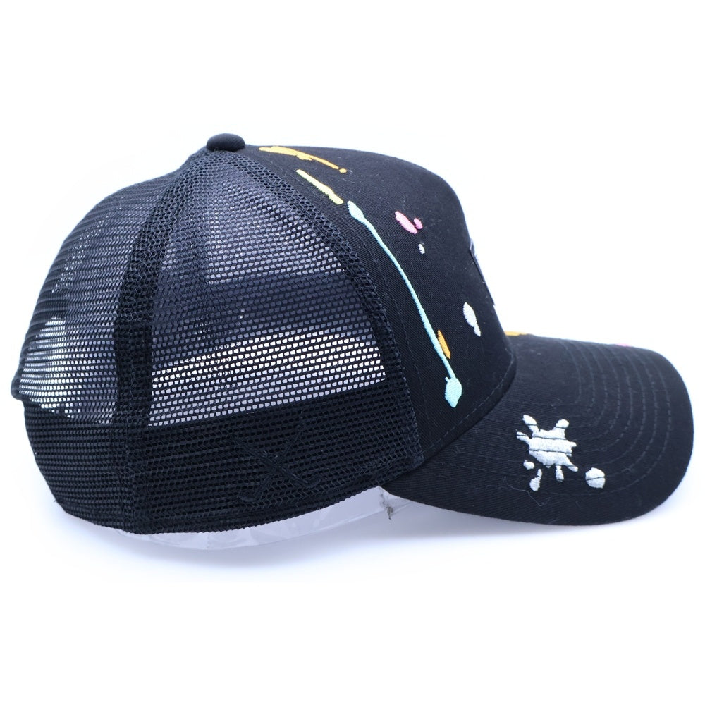 NEW ERA(ニューエラ) ペイント柄刺繍 ワッペンロゴ 5パネル ベースボールキャップ 帽子 ブラック