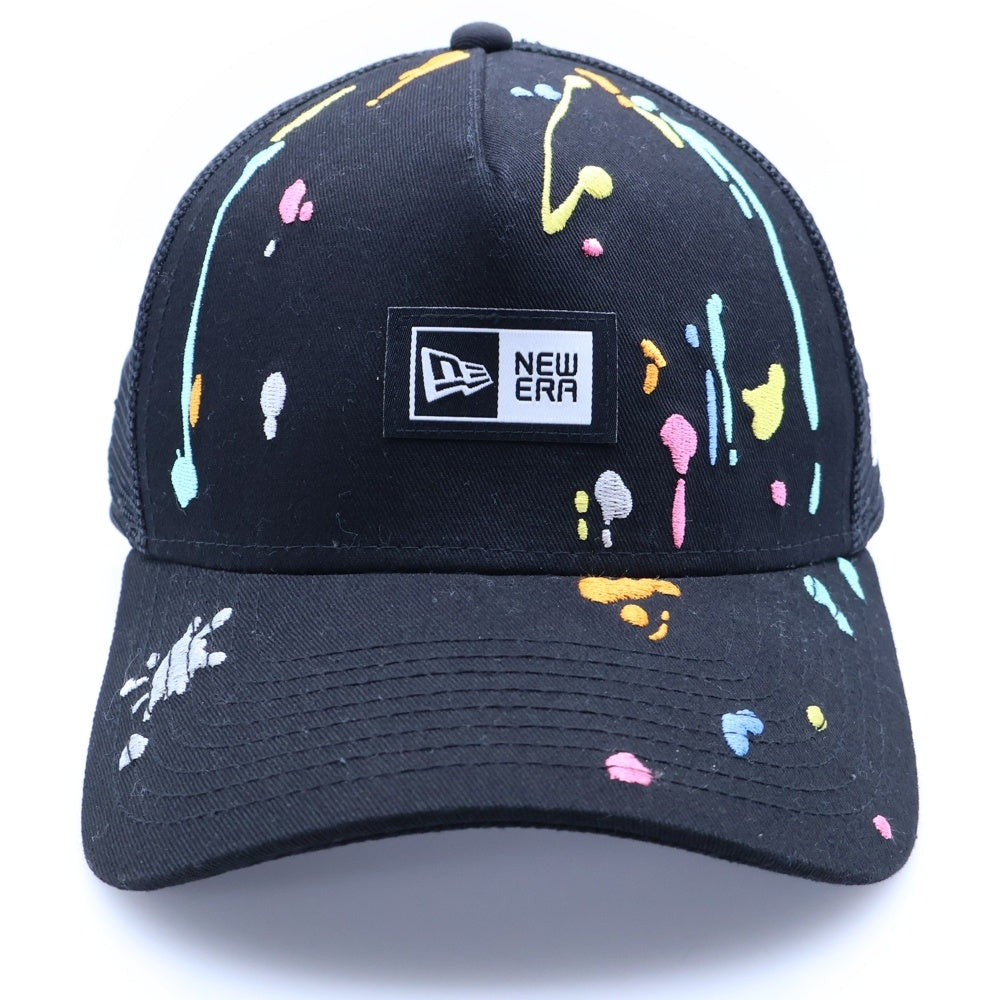 NEW ERA(ニューエラ) ペイント柄刺繍 ワッペンロゴ 5パネル ベースボールキャップ 帽子 ブラック