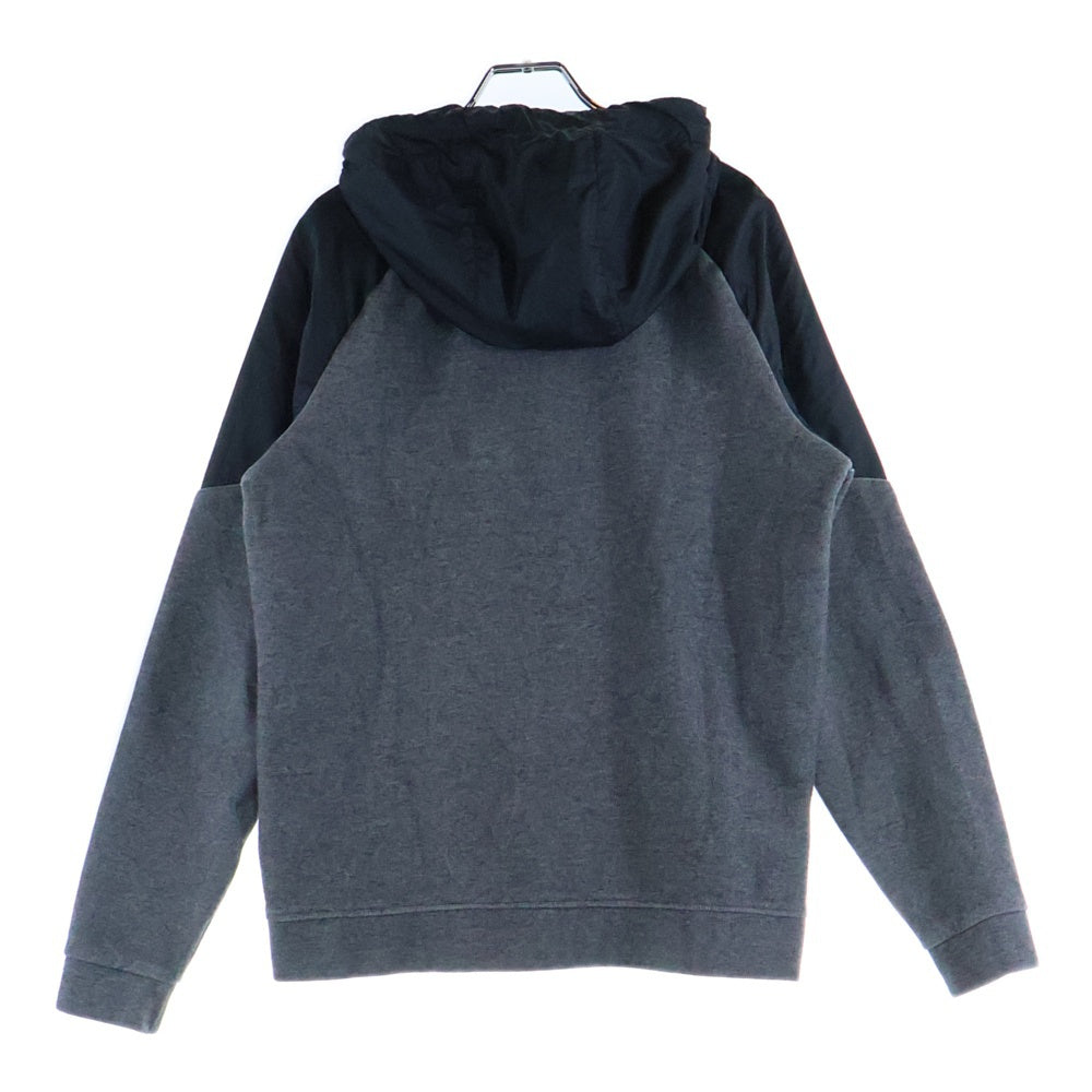 NIKE(ナイキ) ロゴプリント ナイロン切り替え ジップアップスウェットパーカー フーディー ブラック/グレー