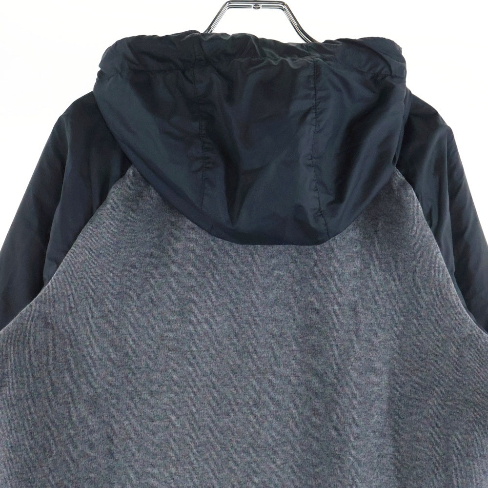 NIKE(ナイキ) ロゴプリント ナイロン切り替え ジップアップスウェットパーカー フーディー ブラック/グレー