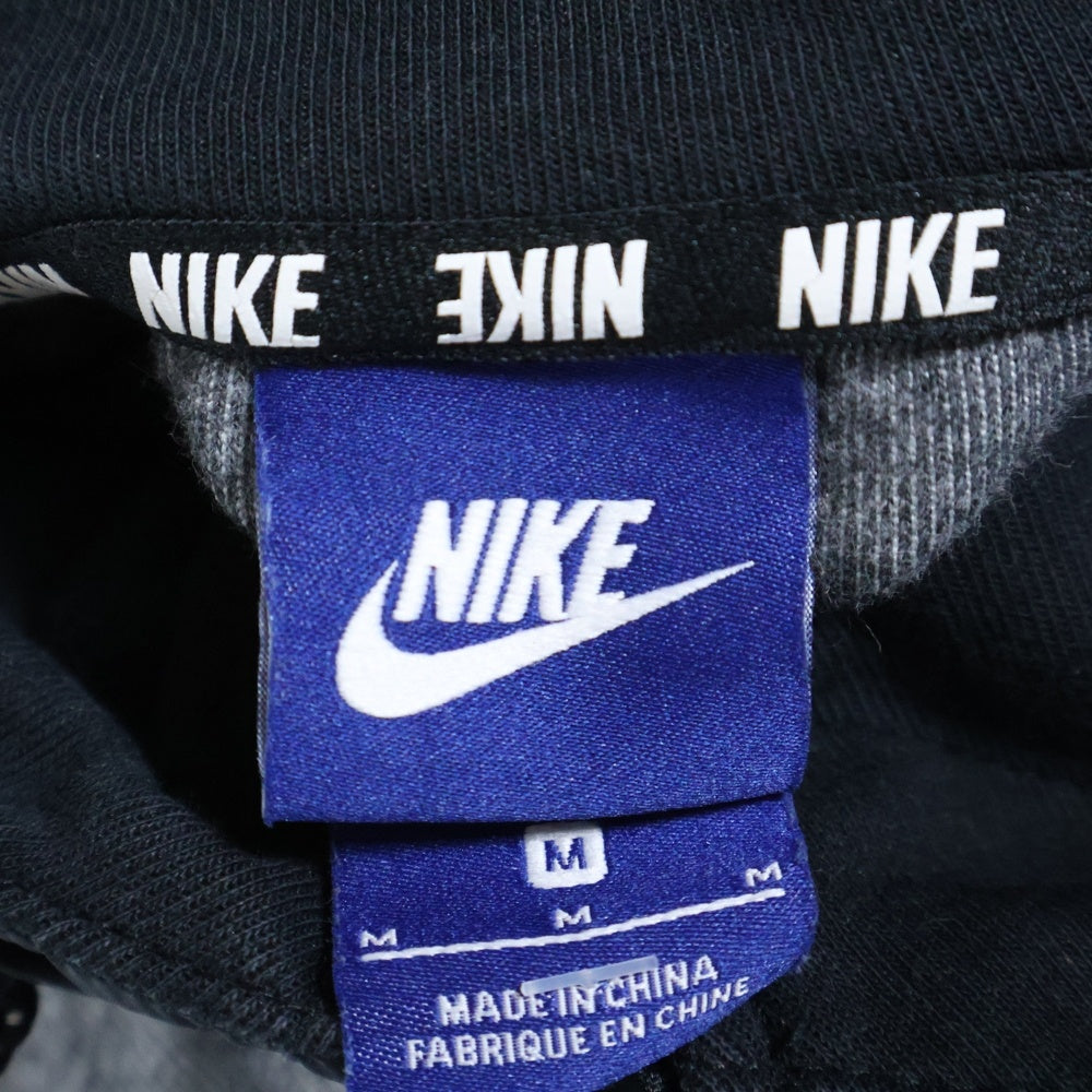 NIKE(ナイキ) ロゴプリント ナイロン切り替え ジップアップスウェットパーカー フーディー ブラック/グレー