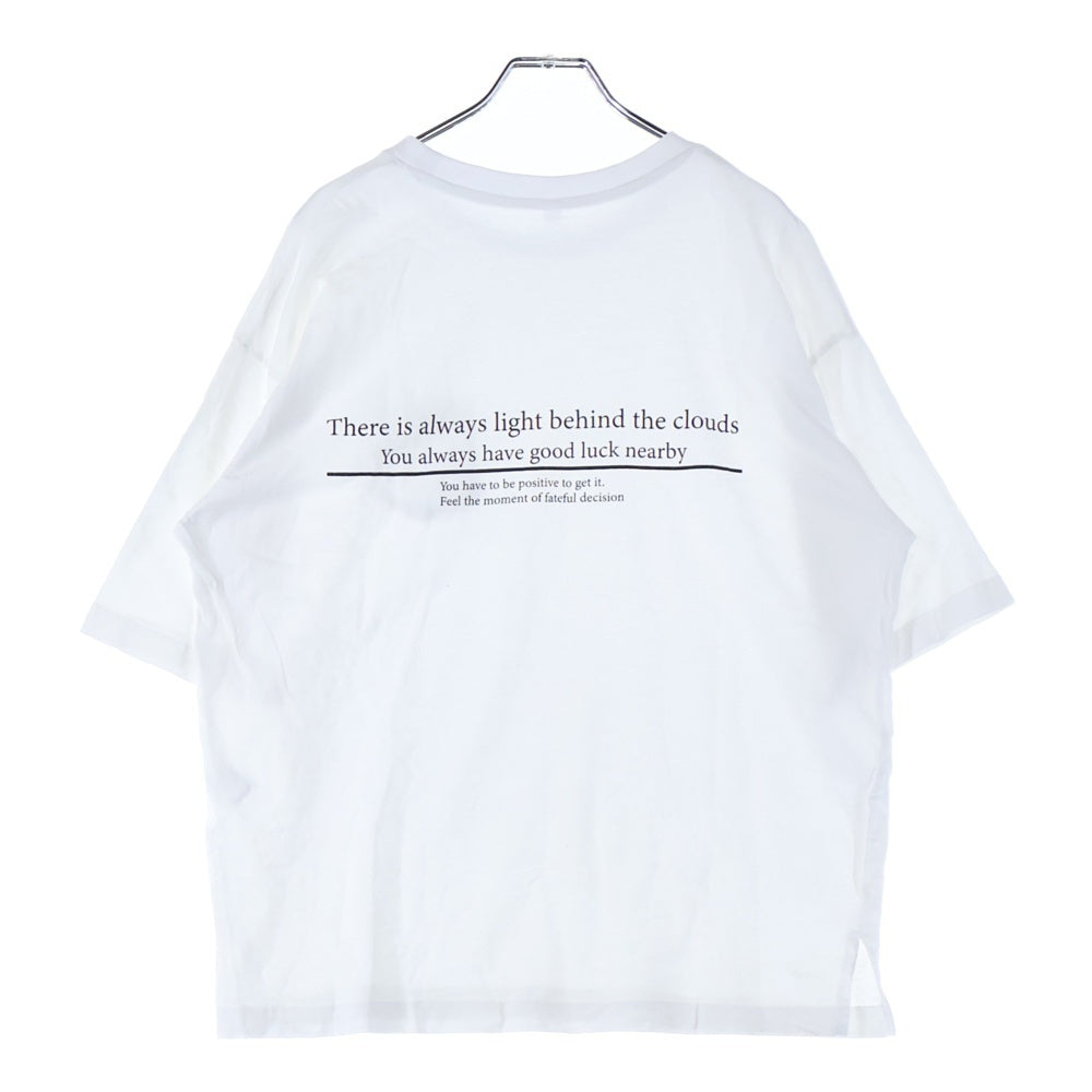 NO BRAND(ノーブランド) バックプリント クルーネック半袖シャツ フロントポケット ホワイト