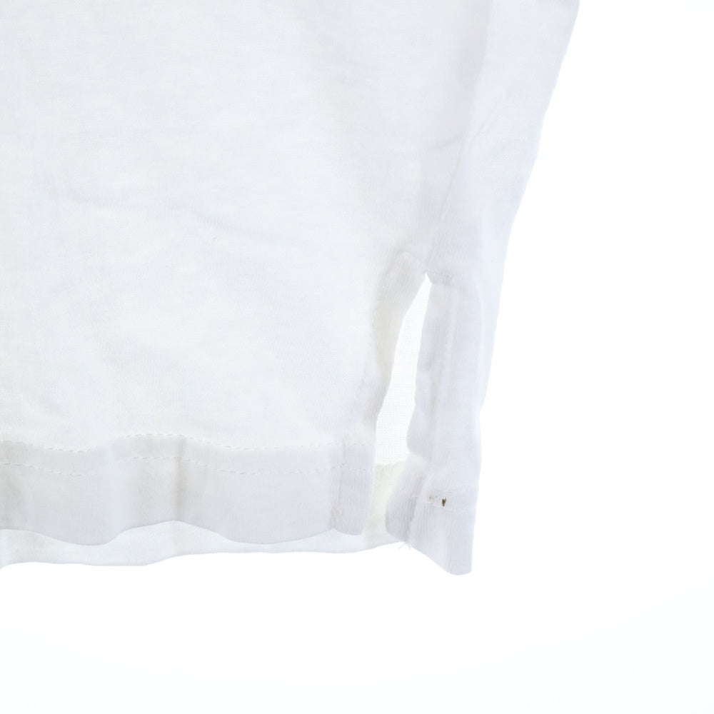 NO BRAND(ノーブランド) バックプリント クルーネック半袖シャツ フロントポケット ホワイト