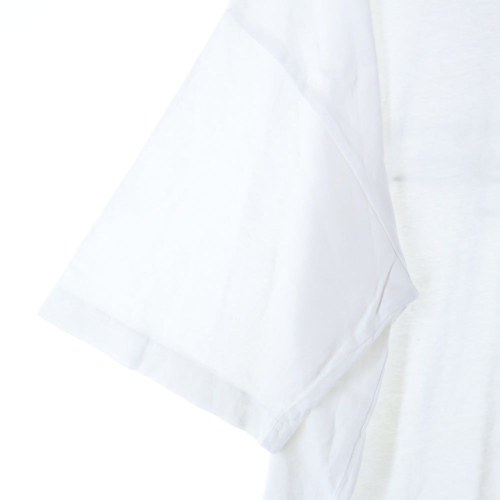 NO BRAND(ノーブランド) バックプリント クルーネック半袖シャツ フロントポケット ホワイト