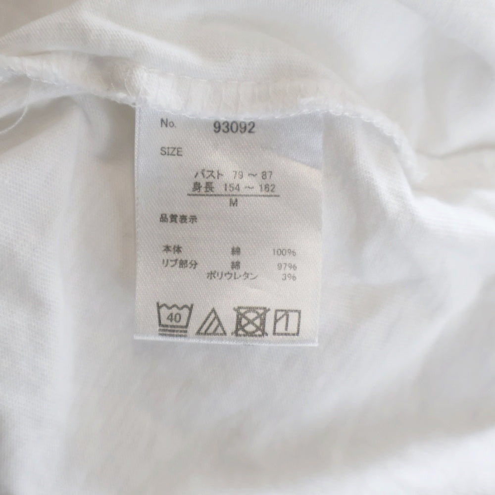 NO BRAND(ノーブランド) バックプリント クルーネック半袖シャツ フロントポケット ホワイト