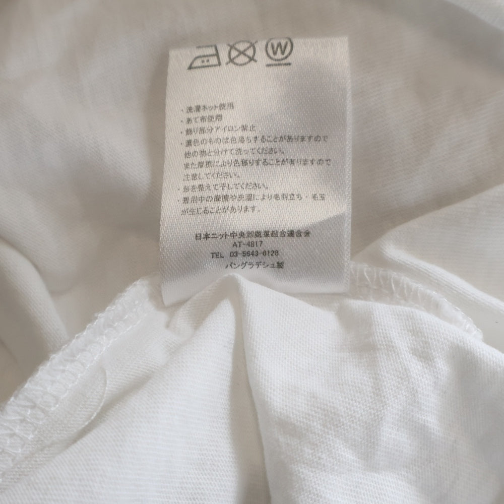 NO BRAND(ノーブランド) バックプリント クルーネック半袖シャツ フロントポケット ホワイト