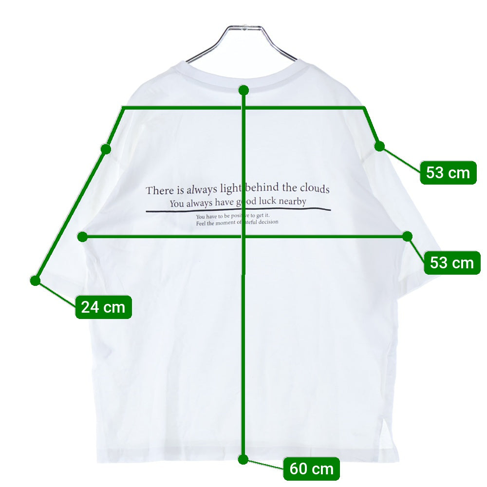 NO BRAND(ノーブランド) バックプリント クルーネック半袖シャツ フロントポケット ホワイト