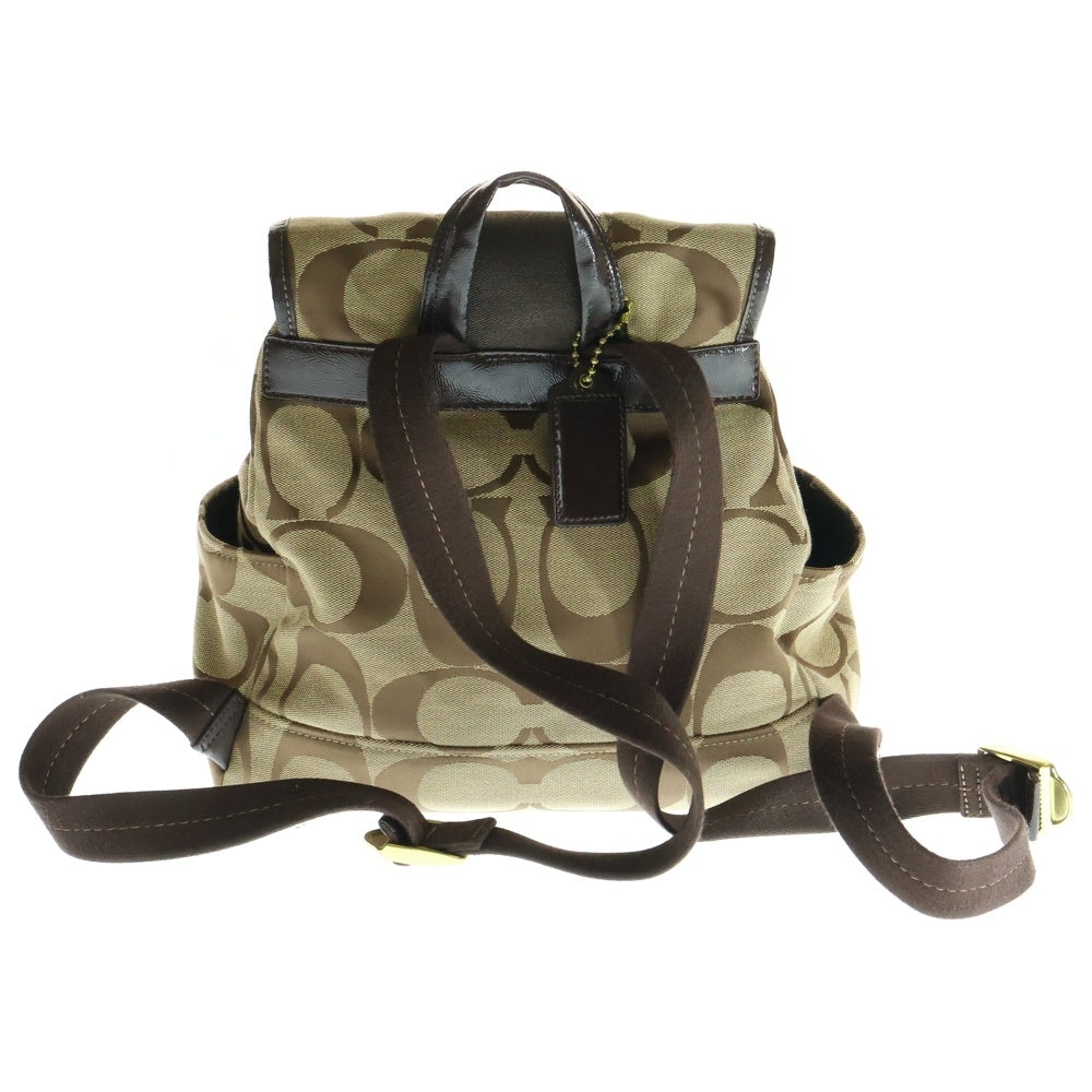 COACH(コーチ) シグネチャー キャンバス レザー ロゴプレート バックパック リュックサック ゴールド金具 ベージュ/ブラウン