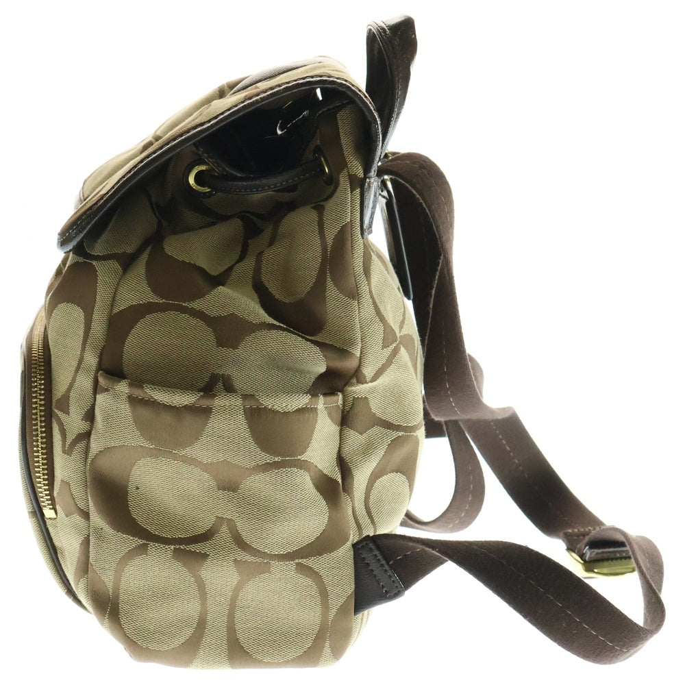COACH(コーチ) シグネチャー キャンバス レザー ロゴプレート バックパック リュックサック ゴールド金具 ベージュ/ブラウン