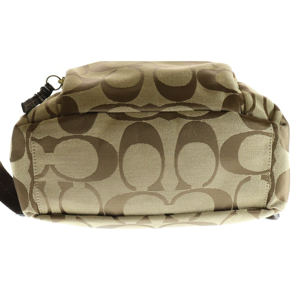 COACH(コーチ) シグネチャー キャンバス レザー ロゴプレート バックパック リュックサック ゴールド金具 ベージュ/ブラウン