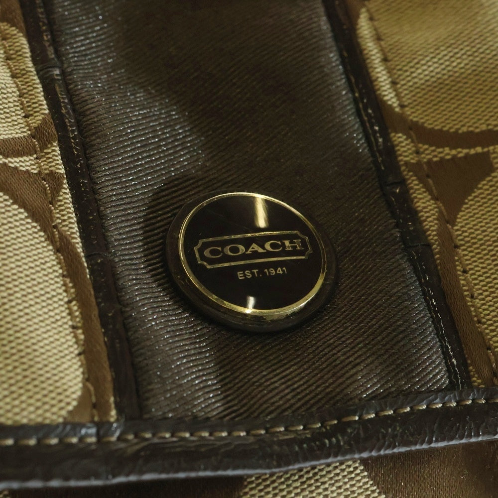 COACH(コーチ) シグネチャー キャンバス レザー ロゴプレート バックパック リュックサック ゴールド金具 ベージュ/ブラウン