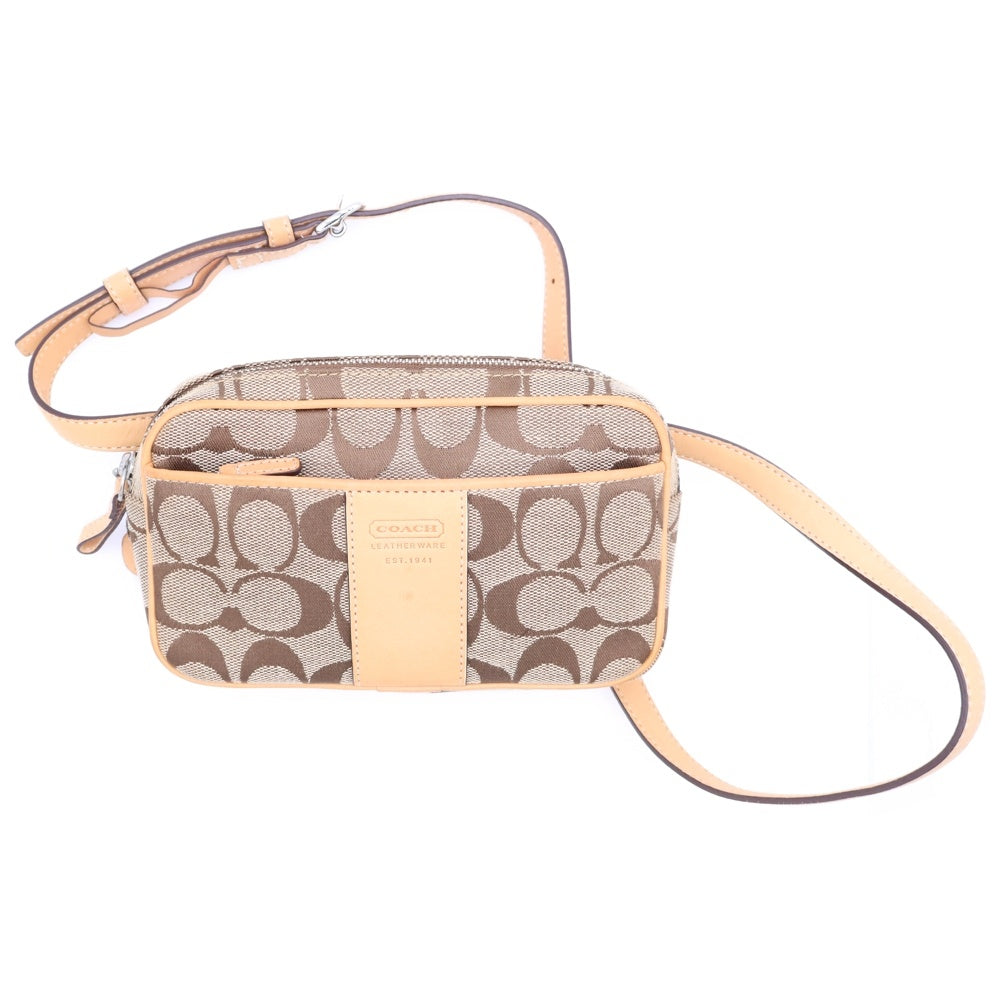 COACH(コーチ) シグネチャー キャンバス レザー ショルダー ボディバッグ ウエストポーチ ベージュ/ブラウン