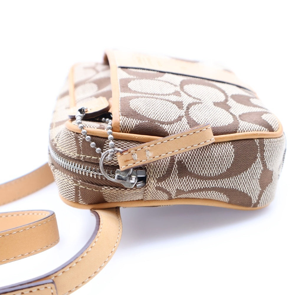 COACH(コーチ) シグネチャー キャンバス レザー ショルダー ボディバッグ ウエストポーチ ベージュ/ブラウン
