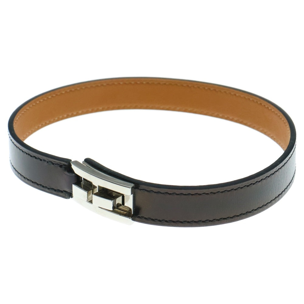 HERMES(エルメス) ドラッグ ドゥブルトゥール レザーブレスレット X刻印 ブラック