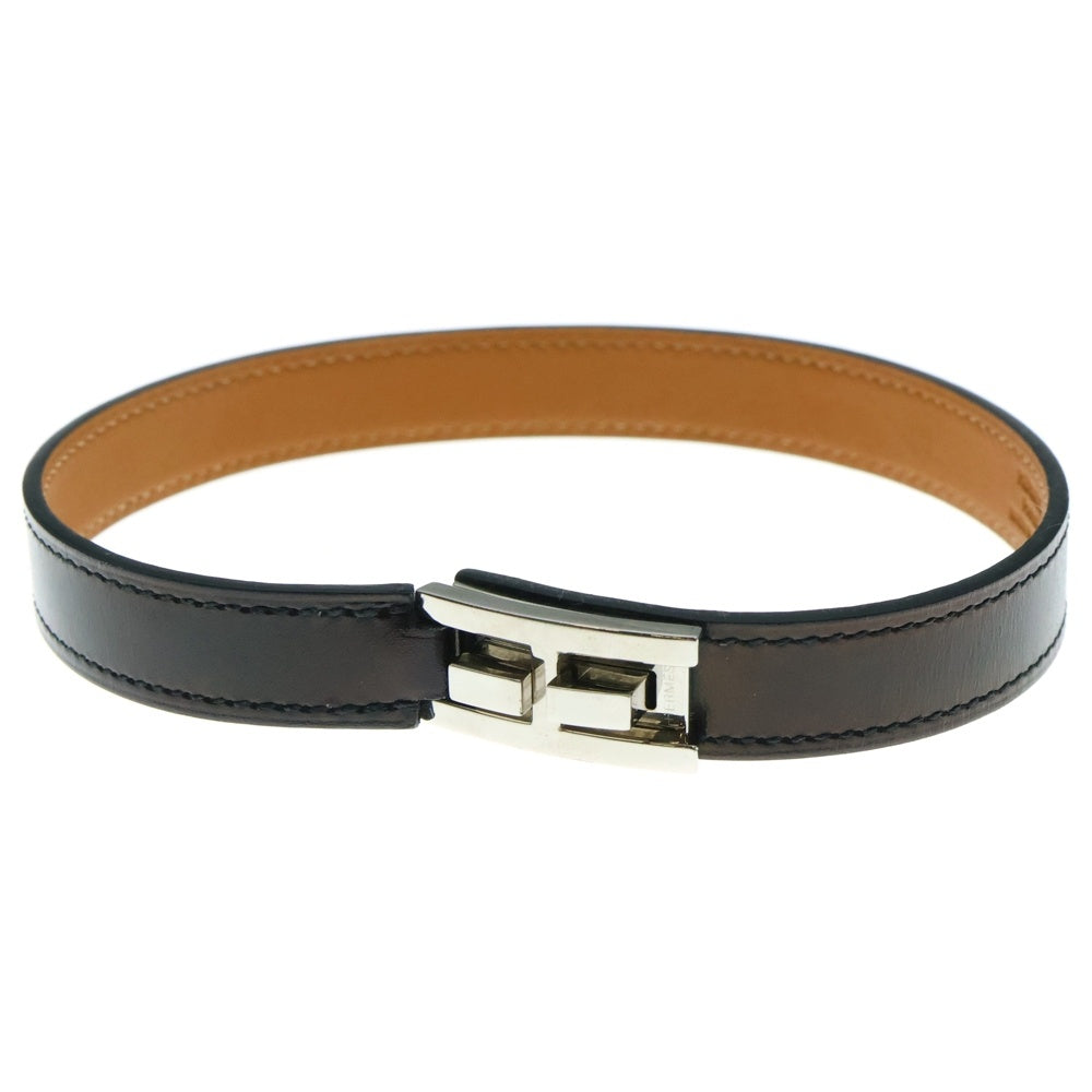HERMES(エルメス) ドラッグ ドゥブルトゥール レザーブレスレット X刻印 ブラック