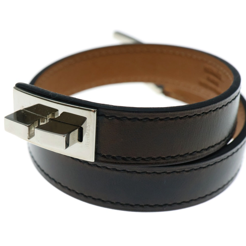 HERMES(エルメス) ドラッグ ドゥブルトゥール レザーブレスレット X刻印 ブラック