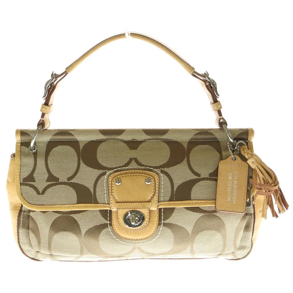 COACH(コーチ) シグネチャー キャンバス レザー 2WAY ハンド ショルダーバッグ シルバー金具 ベージュ 19033