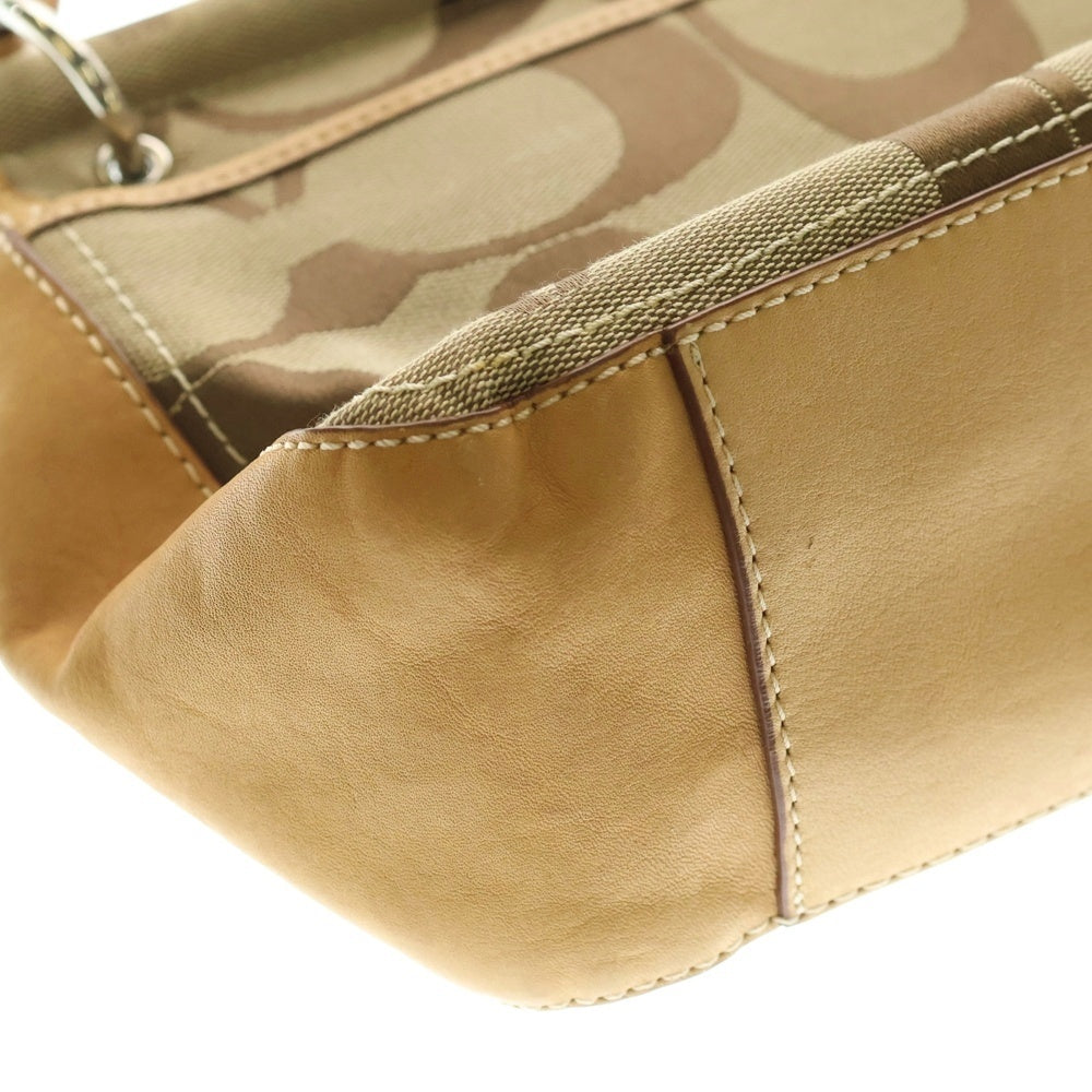 COACH(コーチ) シグネチャー キャンバス レザー 2WAY ハンド ショルダーバッグ シルバー金具 ベージュ 19033