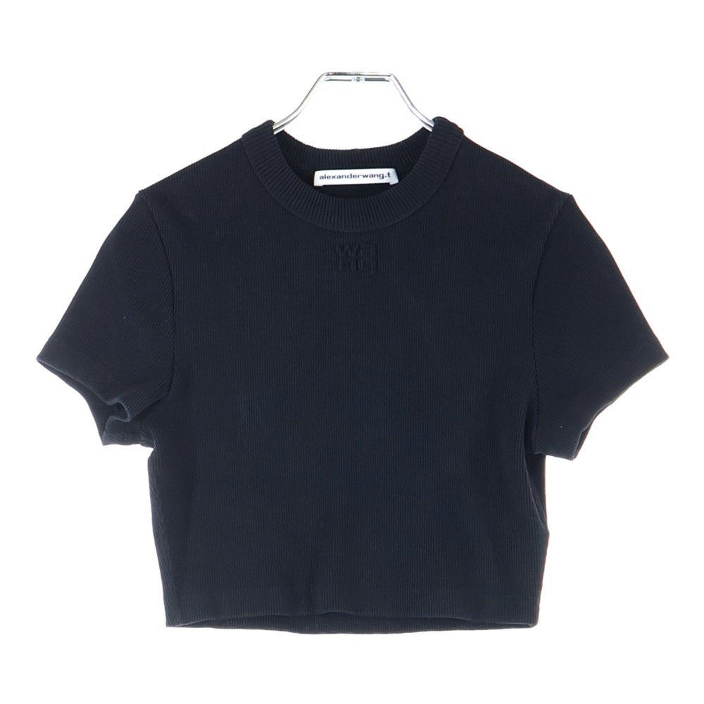 ALEXANDER WANG(アレキサンダーワン) Embossed Logo Cropped T-Shirt エンボスロゴ クロップド 半袖Tシャツ ブラック 4CC2241468 レディース