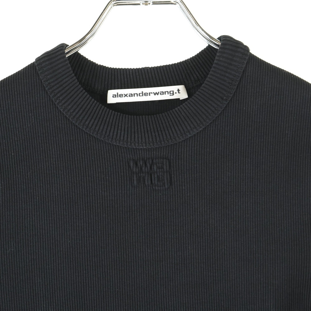 ALEXANDER WANG(アレキサンダーワン) Embossed Logo Cropped T-Shirt エンボスロゴ クロップド 半袖Tシャツ ブラック 4CC2241468 レディース