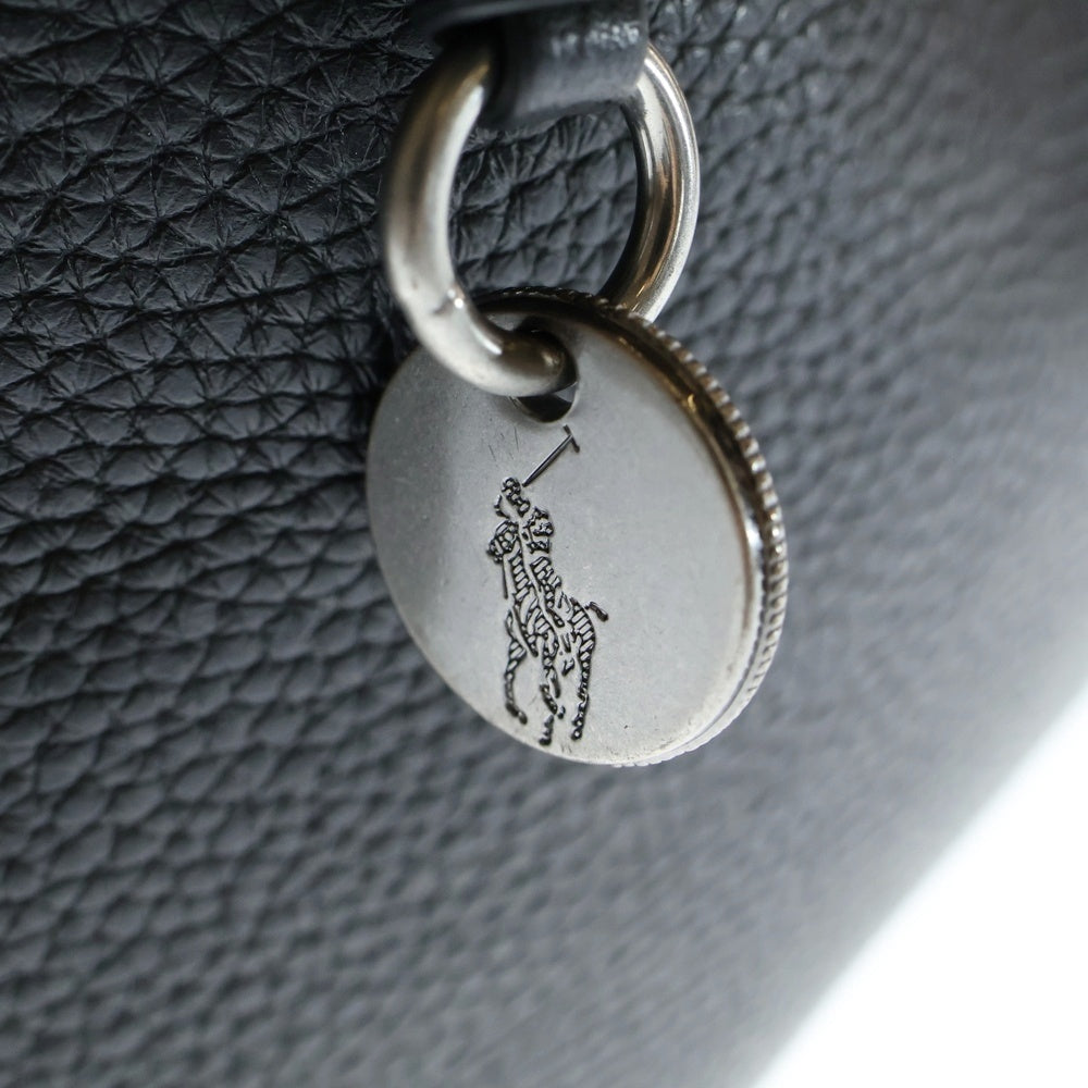 POLO RALPH LAUREN(ポロラルフローレン) スタッズ装飾レザー ショルダー トートバッグ シルバー金具 ブラック