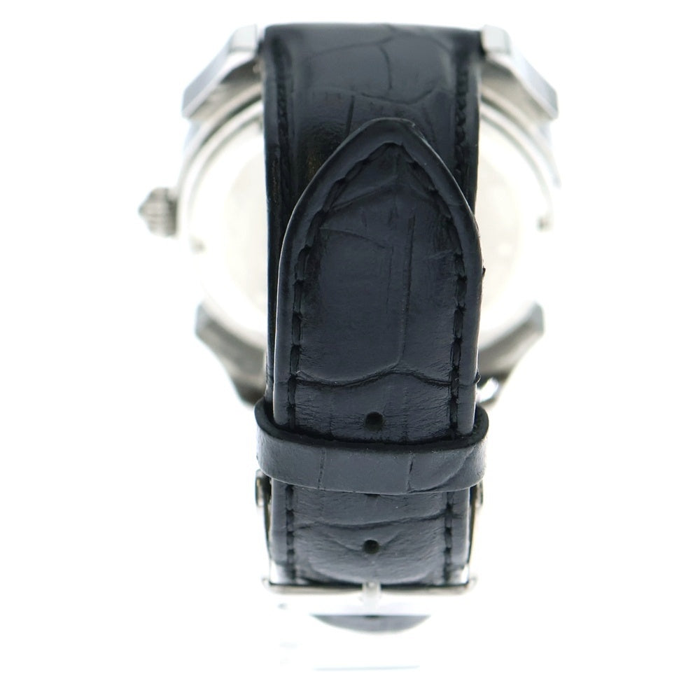 Ed Hardy(エドハーディー) スカルデザイン ロゴ刻印 クロコ型押しレザー ベルト クォーツウォッチ 腕時計 ブラック/シルバー